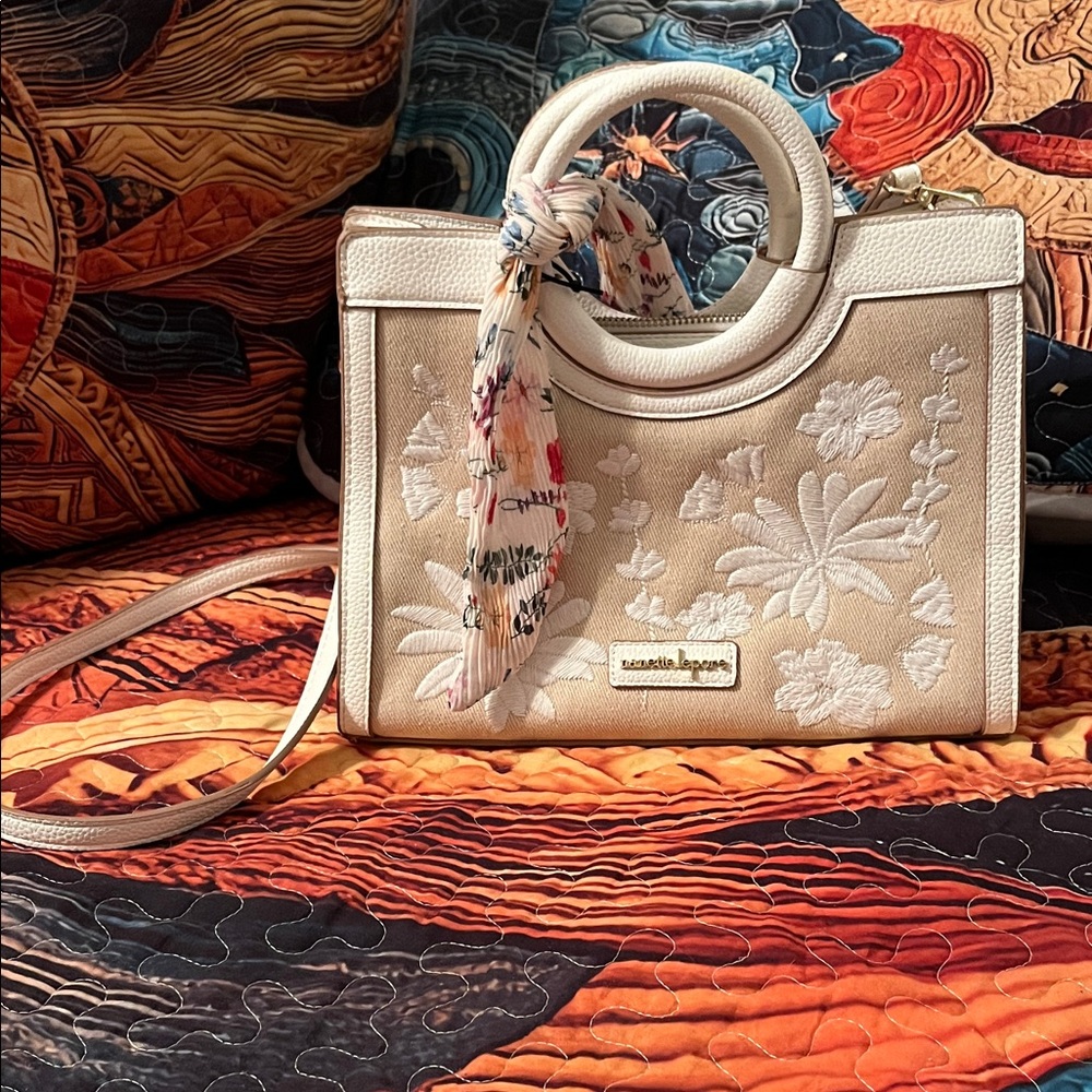 Nanette Lepore Cream Floral Satchel